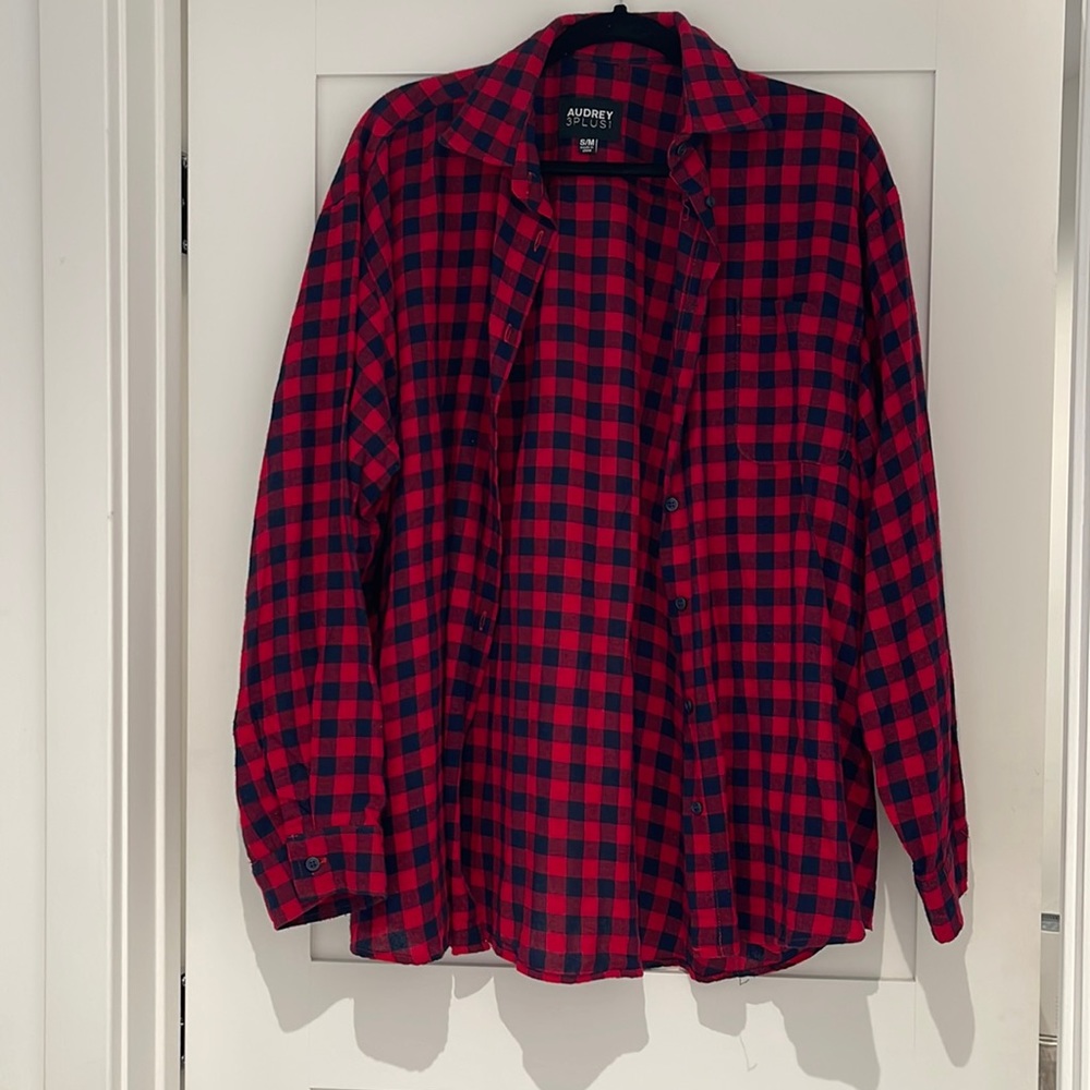 Red & Blue checkered oversized flannel shirt